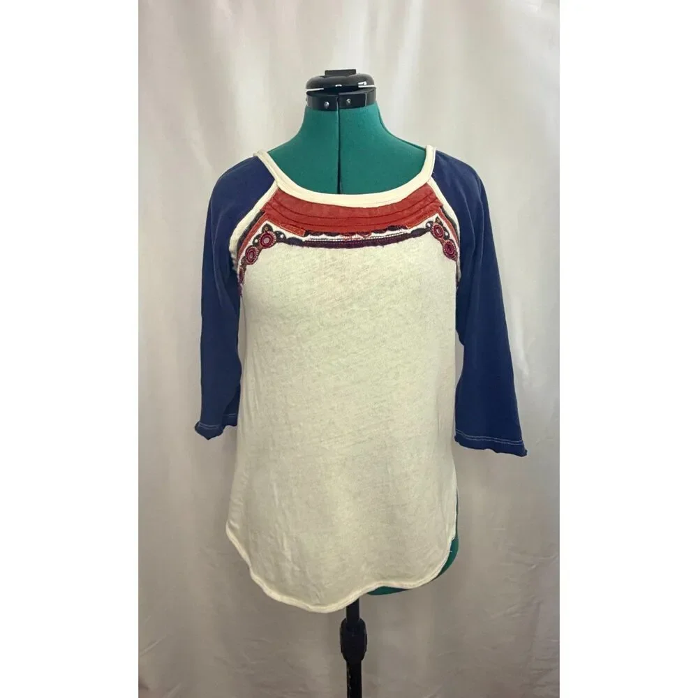 Free People Ritu cream-colored Embellished Baseball Tee. Size small